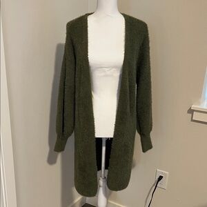Olive Green Open Front Cardigan Sweater